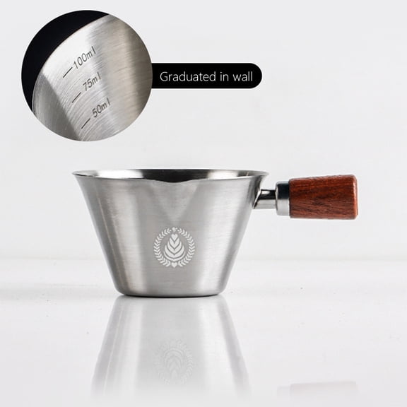 Yzans Espresso Measuring Cup 3.93in,Wood Handle,Stainless Steel,Barista Tool