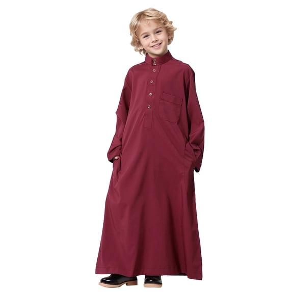 Yzengfg Arabic Thobe Thobe Long Sleeve Kaftan Crew Robe National Teenage Boys Long Sleeve Embroidered Robe Set Arab Children's Wear Robe,5 Years-6 Years