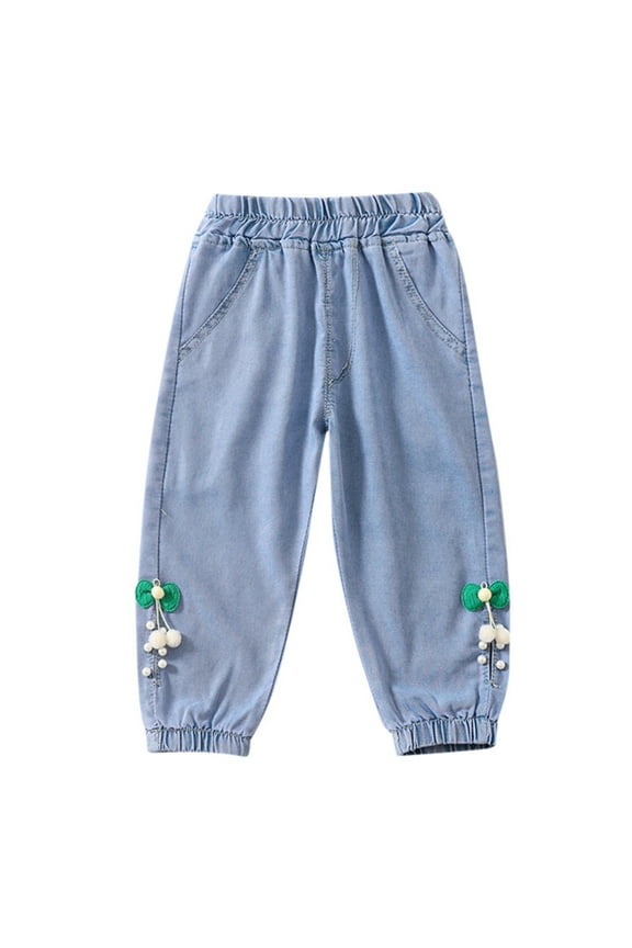Baby Girls Denim Jeans Toddler Kid Pants Jeans Soft Elastic Waist Denim Pants,12 Months-18 Months