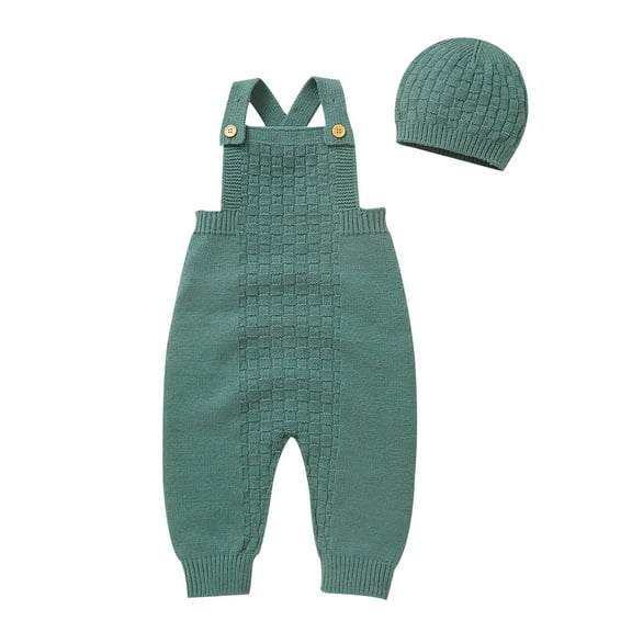Yzengfg Baby Knitted Romper Sleeveless Sweater Outfit Overalls For Boy And Girls With Warm Hat Set,9 Months-12 Months