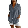 thumbnail image 1 of Yzengfg Classic Pleated Textured Single Lapel Shirt For Women Summer Lightweight Roll Up Sleeve Button Blouses Grey, 1 of 5