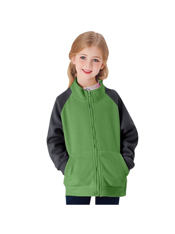 Kids Boys Girls Colorblock Full Zip Polar Jacket Toddler Coat,5 Years-6 Years