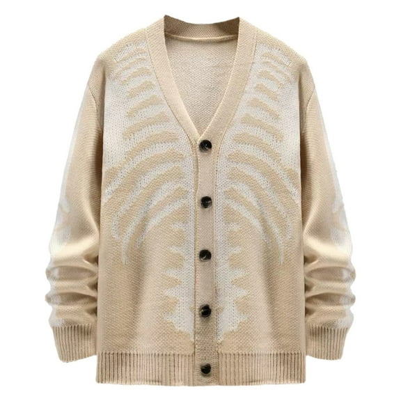 Yzengfg Unisex Knitted Cardigan Sweater Skeleton Intarsia Autumn Winter Outerwear B