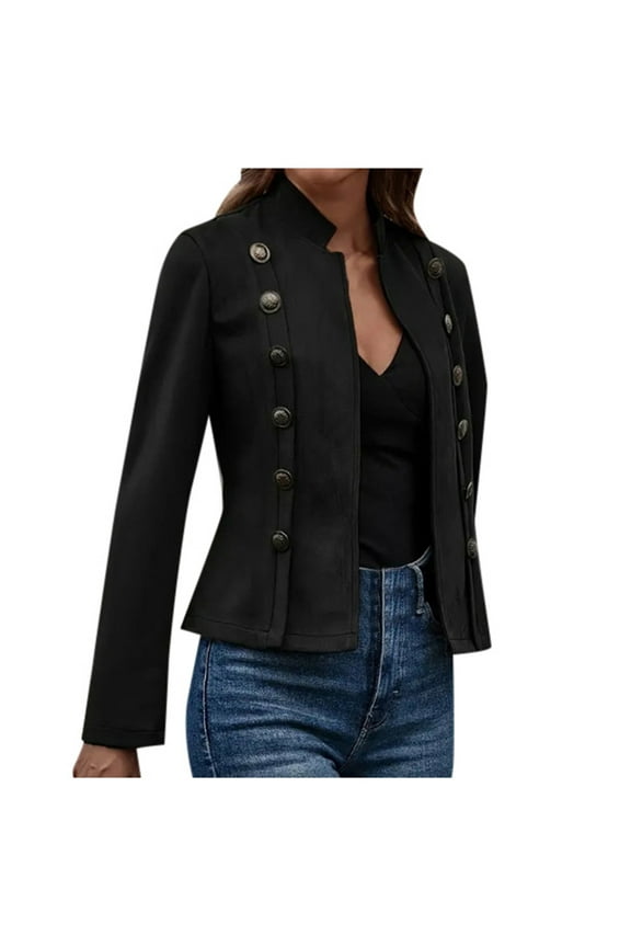 Vintage Women's Suede Long Sleeve Jacket Retro Style Suede Outerwear For Fall And Winter Black