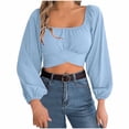 thumbnail image 1 of Yzengfg Women's Casual Sleeve Tie Waist Chiffon Shirt With Navel Top, 1 of 5