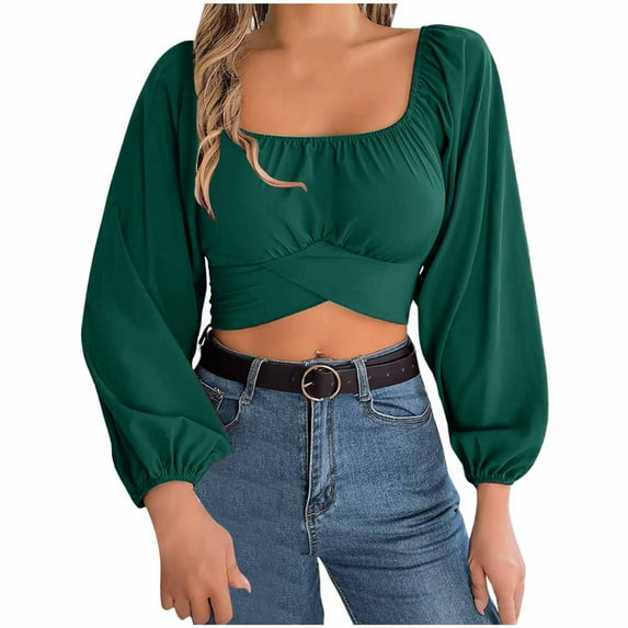 Yzengfg Women's Casual Sleeve Tie Waist Chiffon Shirt With Navel Top