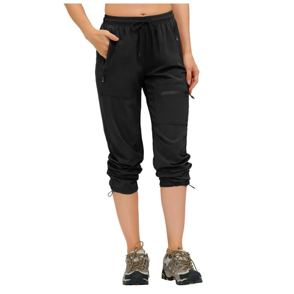 Yzengfg Womens Hiking Pants Tall Inseam Cargo Hiking Pants Elastic Waist Lightweight Outdoor Water Long Pants 4 Zipper Pockets Pants Women's Casual Pants