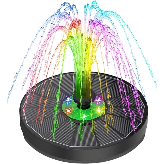 Yzert Solar Fountain with LED Lights Green Flower, 3.5W Glass Solar Bird Bath Fountains Pump with 2200 mAh Battery, Solar Water Fountain for Bird Bath, Garden, Outdoor, Pond -Black Panel Colorful