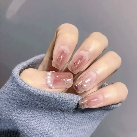 Z-349 Smudged Pearl Pink Fake Nails Elegant Wear Nail Pads Finished Nail Stickers 24 Nail Pads Wholesale