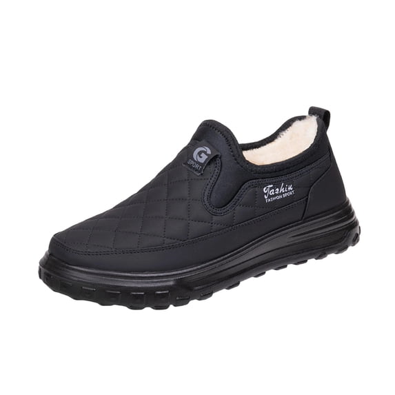 Z-641 Black Mens Casual Snow Boots Slip On Waterproof Warm Wool Lined Fleece Winter Soft Sole Thickened Comfortable Shoes
