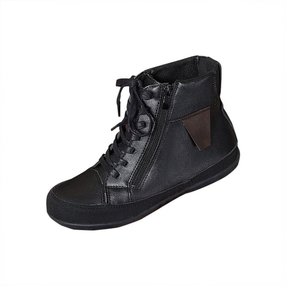 Z-917 Black Ladies Casual Winter Ankle Boots Lace Up Side Zipper Flat Solid Color Comfortable Short Booties For Women