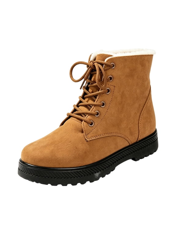 Z-920 Brown Womens Round Toe Lace Up Snow Boots Waterproof Warm Fleece Lined Winter Casual Ladies Outdoor