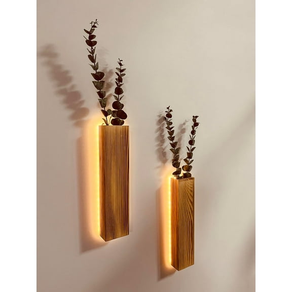 Artificial Eucalyptus with LED Lights Wall Planters Rustic Wall Decor with Lights Wall Sconces Fake Vines for Room Decor Home Bedroom Living Room Bathroom Hanging Vase for Dried Flowers Faux Plants