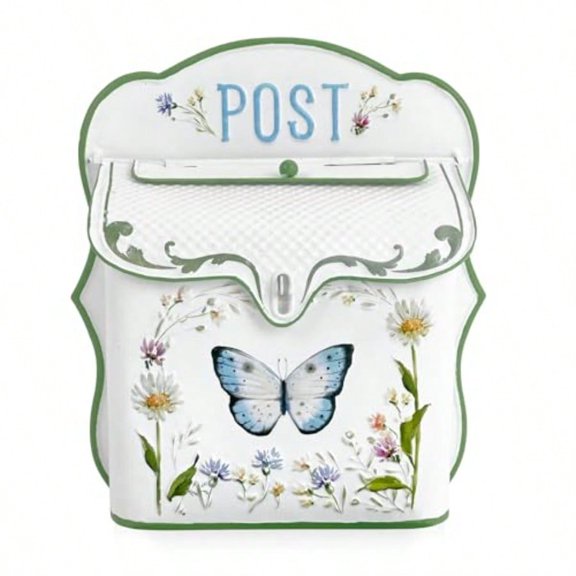 Z BellaDecor Mailbox Wall Mount Mailboxes for Outside Vintage Mail Boxes for House Outside Metal Drop Box Antique Style Nostalgic Charm Home Decorative Butterfly Pattern White