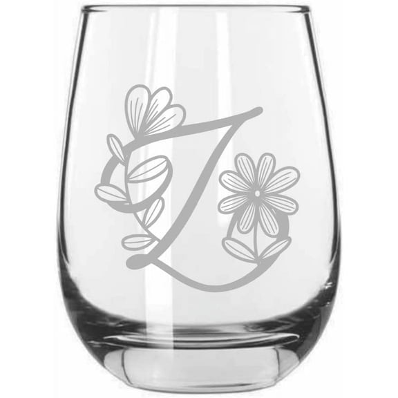 Z Daishy Daisy Monogram Etched 15.25oz Libbey Stemless Wine Glass
