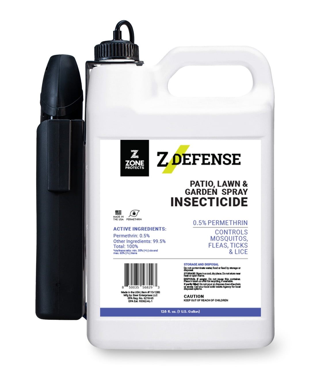 ZDefense Patio, Lawn and Garden Spray Permethrin Insecticide, Gallon with Battery Operated Wand