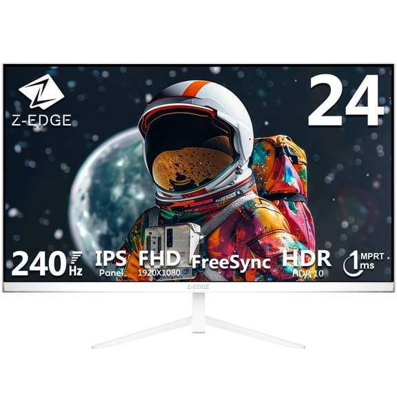 Z-EDGE 24 Inch 240Hz Gaming Monitor, FHD 1080P IPS Display, 1ms MPRT, AMD FreeSync, HDR Support, VESA Mount Compatible, White
