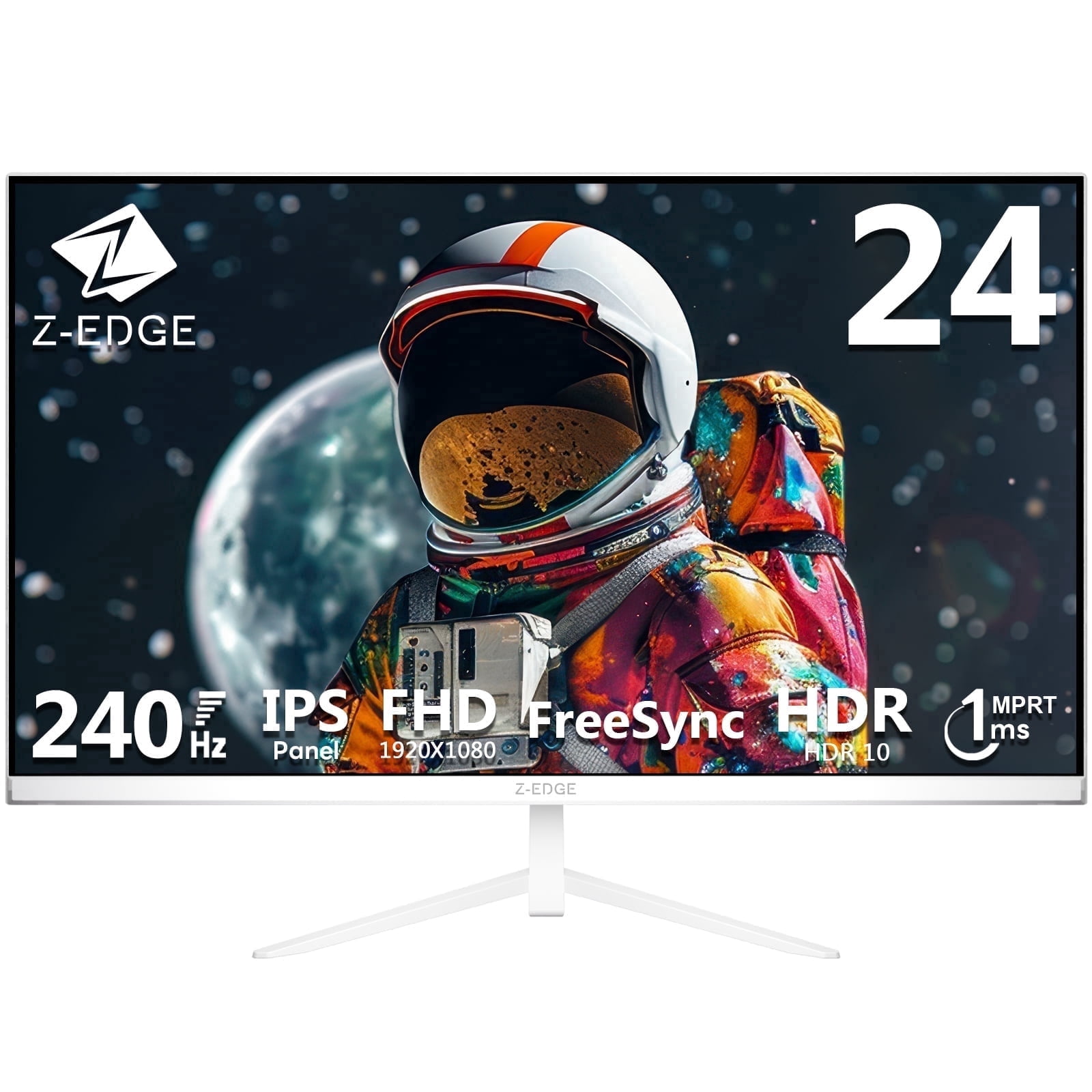 Z-EDGE 24 Inch 240Hz Gaming Monitor, FHD 1080P IPS Display, 1ms MPRT, AMD FreeSync, HDR Support, VESA Mount Compatible, White