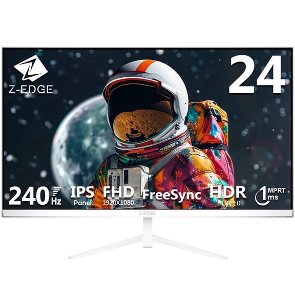 Z-EDGE 24 Inch 240Hz Gaming Monitor, FHD 1080P IPS Display, 1ms MPRT, AMD FreeSync, HDR Support, VESA Mount Compatible, White