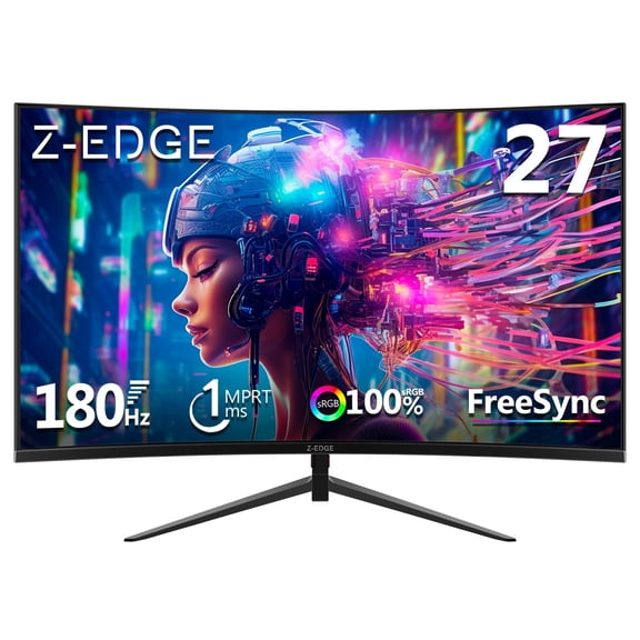 Z-EDGE 27 Inch 180Hz Curved Gaming Monitor, FHD 1080P VA Display, 1ms MPRT, AMD FreeSync, HDR Support, VESA Mount Compatible