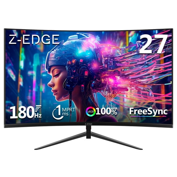 Z-EDGE 27 Inch 180Hz Curved Gaming Monitor, FHD 1080P VA Display, 1ms MPRT, AMD FreeSync, HDR Support, VESA Mount Compatible