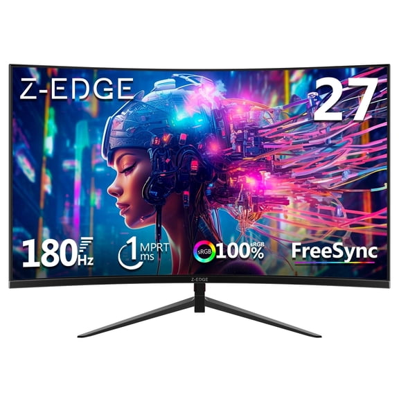 Z-EDGE 27 Inch 180Hz Curved Gaming Monitor, FHD 1080P VA Display, 1ms MPRT, AMD FreeSync, HDR Support, VESA Mount Compatible