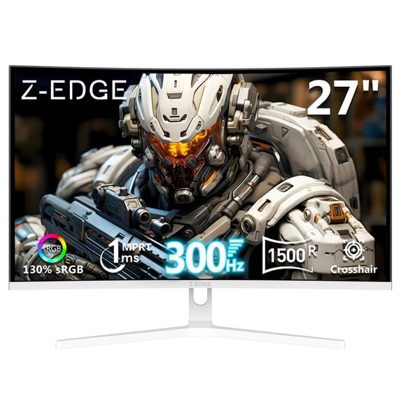 Z-EDGE 27 Inch 300Hz Curved Gaming Monitor, FHD 1080P VA Display, 1ms MPRT, AMD FreeSync, HDR Support, VESA Mount Compatible, White