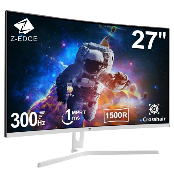 Z-EDGE 27 Inch 300Hz Curved Gaming Monitor, FHD 1080P VA Display, 1ms MPRT, AMD FreeSync, HDR Support, VESA Mount Compatible, White