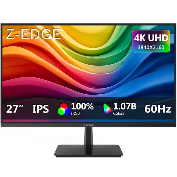 Z-EDGE 27 Inch 4K Monitor, Gaming Monitor, UHD 2160P IPS Display, AMD FreeSync, HDR Support, VESA Mount Compatible, Black