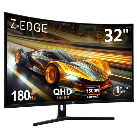 Z-EDGE 32 Inch 180Hz Curved Gaming Monitor, QHD 1440P VA Display, 1ms MPRT, AMD FreeSync, HDR Support, VESA Mount Compatible