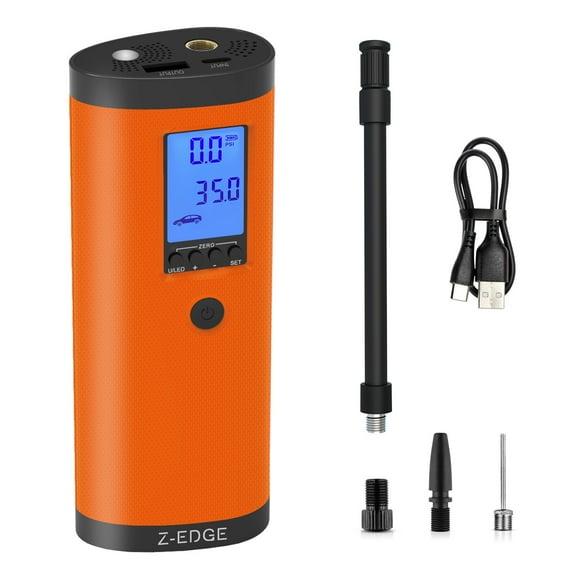 Z-EDGE ZAI03 Portable Power Bank & 150PSI Air Inflator with Carrying Pouch Orange