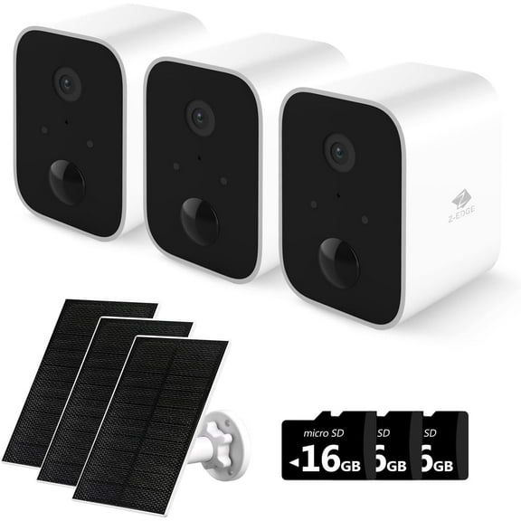 Z-Edge Security Cameras Wireless Outdoor with Solar Panel Cameras for Home Security, 1080P, Home Camera with Night Vision, 3 Pack, White, SW03