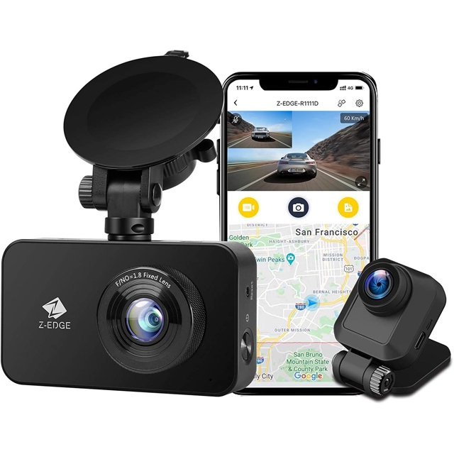 ZEdge WiFi Dash Cam, 1920x1080P FHD, Front and Rear Dash Cam, Dual Cam
