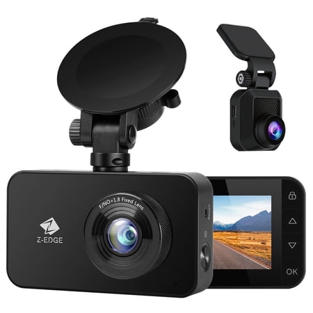 Z-Edge WiFi Dash Cam, 1920x1080P FHD, Front and Rear Dash Cam, Dual Cam, Car DVR, Night Vision, Parking Mode, G-Sensor, Loop Recording