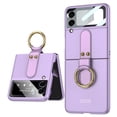 thumbnail image 1 of Z Flip 3 Case with Ring, Allytech Hard Matte PC Back Cover Ultra Thin Shockproof Protective Ring Stand Anti-Drop Build-in Front Glass Cover Case for Samsung Galaxy Z Flip 3 2021, Purple, 1 of 9