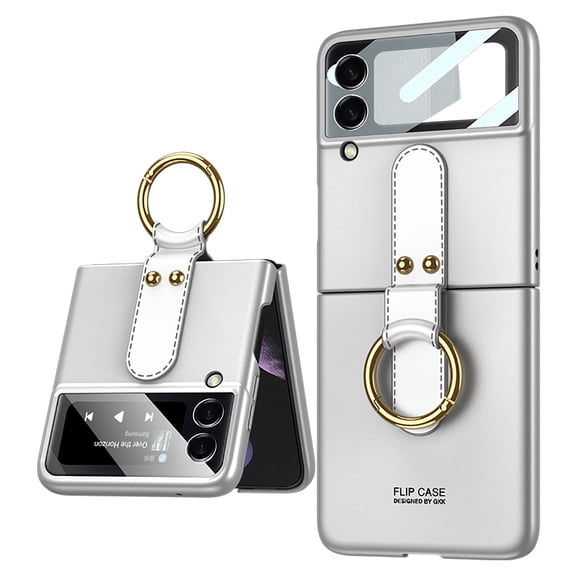 Z Flip 3 Case with Ring, Allytech Hard Matte PC Back Cover Ultra Thin Shockproof Protective Ring Stand Anti-Drop Build-in Front Glass Cover Case for Samsung Galaxy Z Flip 3 2021, Silver