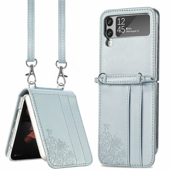 Z Flip 4 Case, Galaxy Z Flip 4 Wallet Case, Allytech Premium PU Leather Protection Wallet Case with Cards Holders Shoulder Strap Phone Cover Case for Samsung Galaxy Z Flip 4 2022 5G - Gray