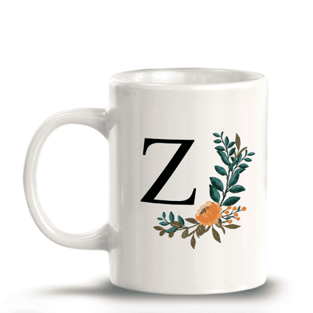 Z Floral Pattern 11oz Ceramic Coffee Mug | Initial Personalized Gift