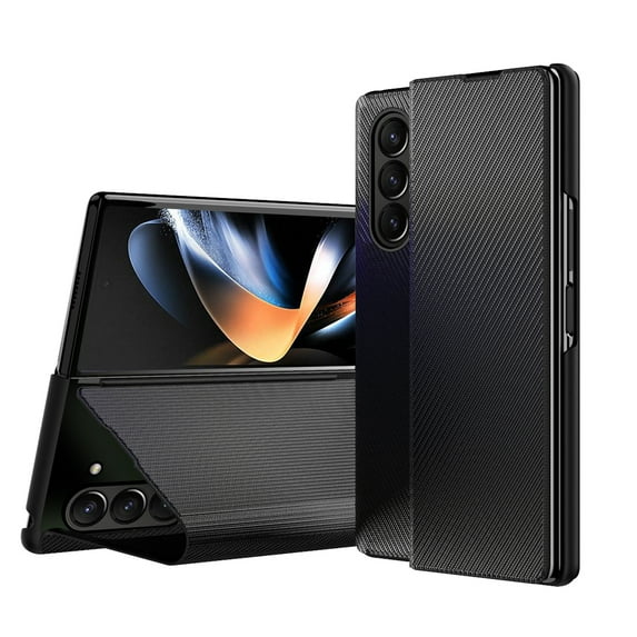 for Z Fold 3 Case with Full Cover Protection, Carbon Firber Patterned Case with Folded Kickstand & Premium PU Leather Protective Phone Case for Samsung Galaxy Z Fold 3, Black