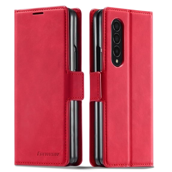 Z Fold 3 Case, Samsung Galaxy Z Fold 3 Case Wallet, Allytech Premium PU Leather Slim Full Protection Shockproof Card Holder Cash Pocket Cover Shell for Samsung Galaxy Z Fold 3, Red