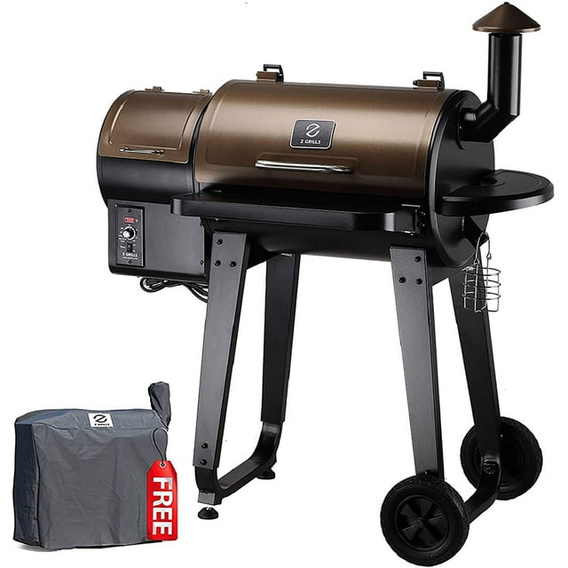 Z GRILLS 450A Smart Wood Pellet Fired Grill 6 in 1 Outdoor BBQ Smoker 450 SQ inches Cooking Space Barbecue Grilling Bronze
