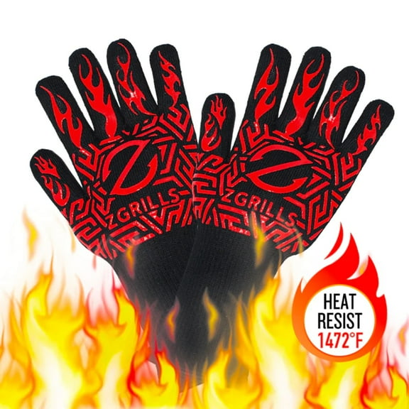 Z GRILLS BBQ Grill Gloves -Oven Gloves 1472℉ Extreme Heat & Cut Resistant Oven Mitts with Fingers Silicone Grip, Extreme Fireproof Protection for BBQ, Cooking
