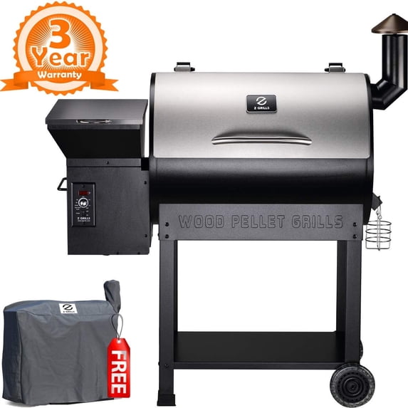 Z GRILLS ZPG-7002E New Model Wood Pellet Smoker, 8 in 1 BBQ Grill Auto Temperature Control, 700 sq inch Cooking Area, Silver Cover Included