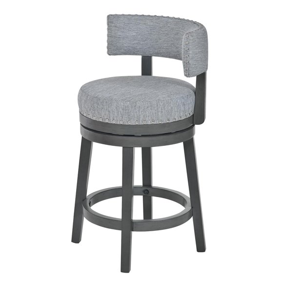 Z-Grey Swivel Counter Height Bar Stool, Upholstered Wood With Back, 25 Inch Modern Kitchen Island Stool