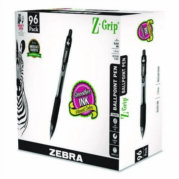Z-Grip Ballpoint Pen, Retractable, Medium, 1 mm, Black Ink, Clear/Black Barrel, 96/Pack | Bundle of 2