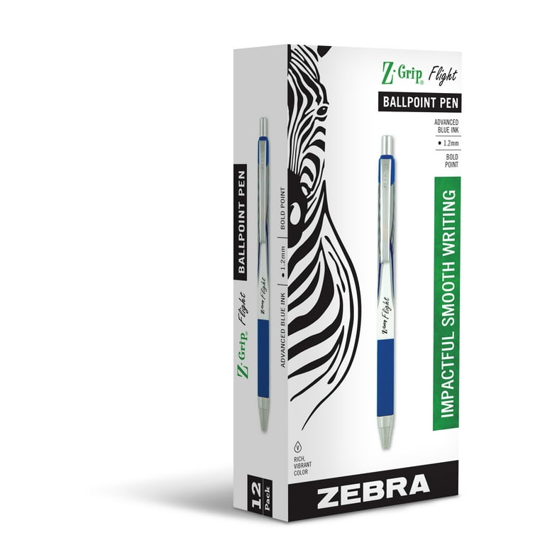 Z-Grip Flight Ballpoint Pen, Retractable, Bold 1.2 mm, Blue Ink, Black/Blue/White Barrel, 12/Pack Z-Grip Flight Ballpoint Pen, Retractable, Bold 1.2 mm, Blue Ink, Black/Blue/White Barrel, 12/Pack