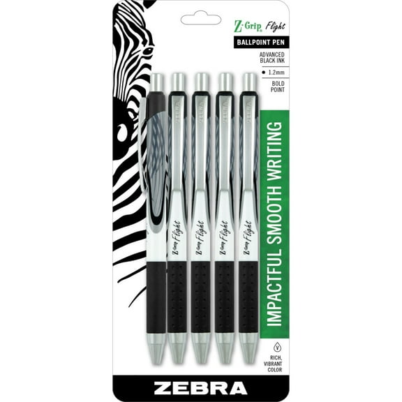 Z-Grip Flight Retractable Ballpoint Pen, 1.2mm, black ink, 5-pack