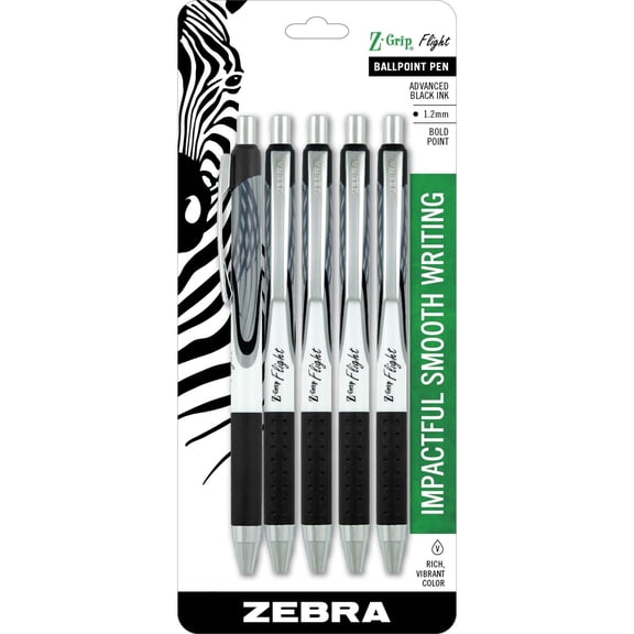 Z-Grip Flight Retractable Ballpoint Pen, 1.2mm, black ink, 5-pack