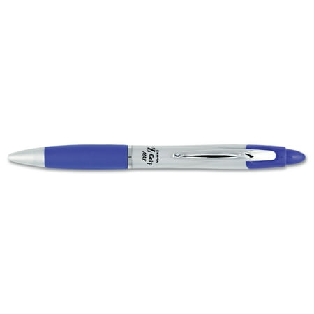 Zebra Z-Grip MAX Retractable Ballpoint Pen, Medium 1mm, Blue Ink, Silver Barrel, Dozen -ZEB22420