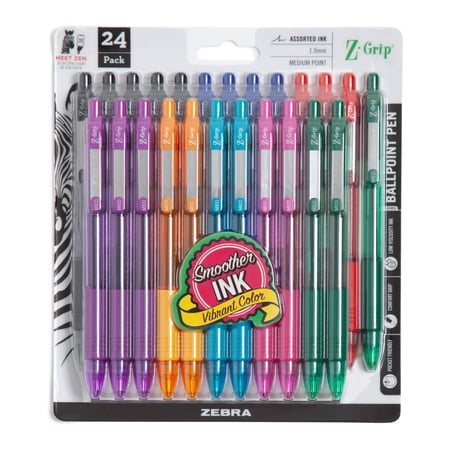 Zebra Pen Retractable Ballpoint Pen, 1.0mm Medium Point, Assorted Fashion C, 24-Pack